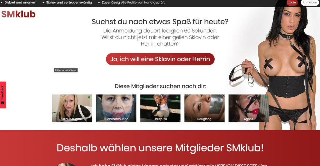 Auch der SMKlub ist ein Sadomaso Chat wie man ihn sich wünscht - und dass ganz ohne Abo!